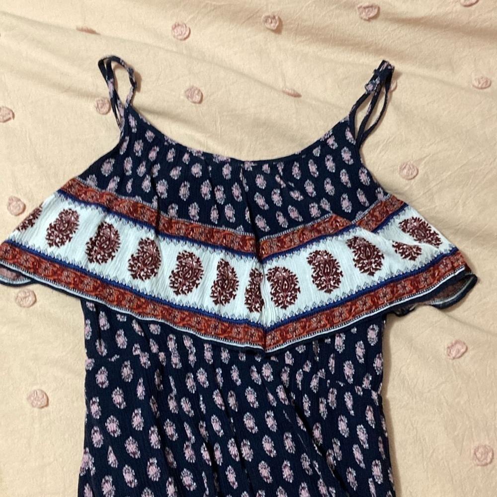 American Eagle blue patterned Open Back Maxi Dress,
